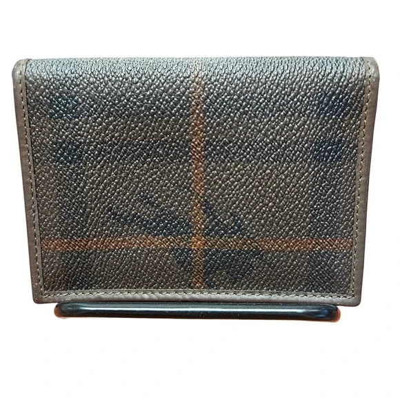 Auth Burberry Haymarket Check Card Holder Black Leather Slim Italy Shadow Horse - Picture 2 of 13